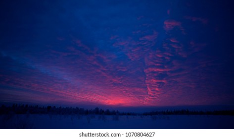 Arctic Sunset, Sunrise. Arctic Landscape. Night On North Pole. Antartica Storm Aproach