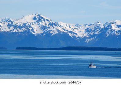 Arctic Wilderness In Alaska With Commercial Fishing Boat