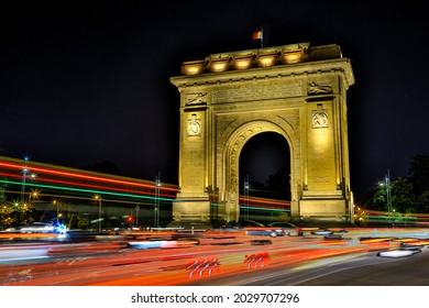 Arcul De Triumf At Night- Bucharest, Romania