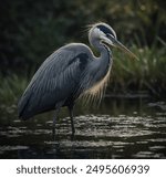 Ardea herodias, commonly known as the Great Blue Heron, is a large and majestic wading bird found across North and Central America. It stands about 4 feet tall with a wingspan of up to 6.6 feet. The G