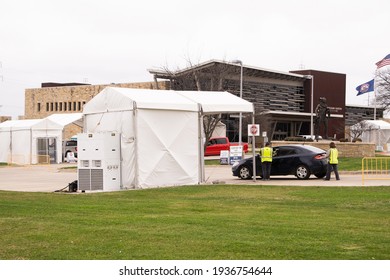 Ardmore, Oklahoma United States - April 12th 2021: Covid-19 Coronavirus Vaccination Site At Native American Chickasaw Nation Center