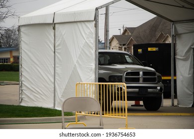 Ardmore, Oklahoma United States - April 12th 2021: Covid-19 Coronavirus Vaccination Site At Native American Chickasaw Nation Center