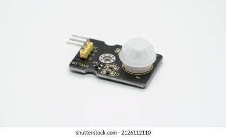 Arduino Electronic Component. Motion Detector Ir Infrared Sensor For Security Alarm At White Isolated. Electronics Diy Robotics Chip Board.