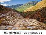 Area of Salinas de Maras in Peru. Inca Salt pans at Maras near Cuzco. Soth America