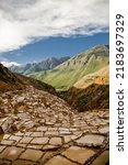 Area of Salinas de Maras in Peru. Inca Salt pans at Maras near Cuzco. Soth America