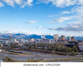 Areal cityscape of Anchorage, Alaska.