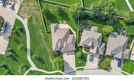 Areal Drone View Of A Midwest Suburban Neighborhood In Summer