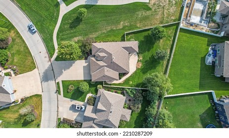 Areal Drone View Of A Midwest Suburban Neighborhood In Summer