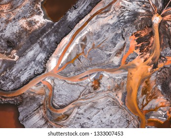 Areal View Of Coal Ash Slurry From A Of Thermal Power Plant Flowing In To A Storage Lake