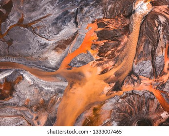 Areal View Of Coal Ash Slurry From A Of Thermal Power Plant Flowing In To A Storage Lake