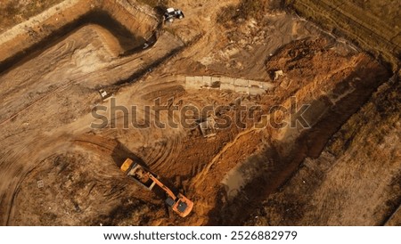 Areal view of digging work on the construction site