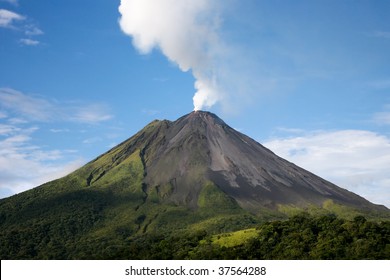 Arenal Volcano In Costa Rica With A Plume Of Smoke