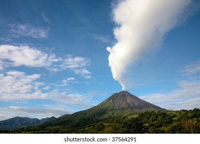 Arenal Volcano In Costa Rica With A Plume Of Smoke