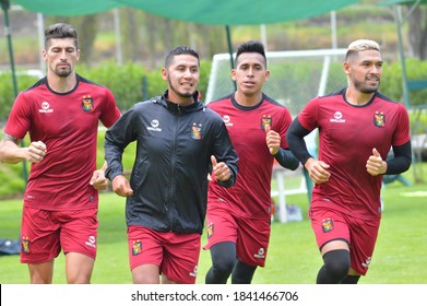 Arequipa, December 27, 2019: FBC Melgar Players Train In Preparation For The League 1 And International Tournament. In The Image Are Joel Amoroso, Edson Aubert, Carlos Neyra And Joel Sánchez