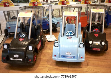 Arese, Italy - November 23, 2017 : Car Shaped Shopping Cart For Kids