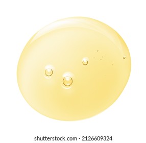 Argan oil serum gel drop texture. Yellow cosmetic liquid with bubbles isolated on white background. Skincare beauty product swatch macro - Shutterstock ID 2126609324