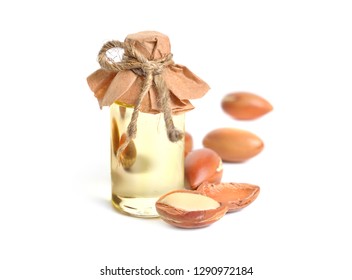 Argan Seed Oil. Isolated On White Background.