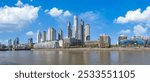 Argentina, Buenos Aires, skyline and cityscape of Puerto Madero, a waterfront Rio De La Plata.