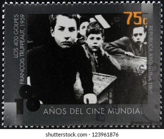 ARGENTINA - CIRCA 1995: A Stamp Printed In Argentina Dedicated To 100 Years Of World Cinema Shows Scene 400 Blows By Francois Truffaut, Circa 1995