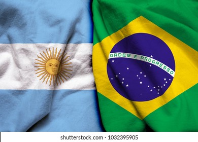 Argentina Flag And Brazil Flag Together