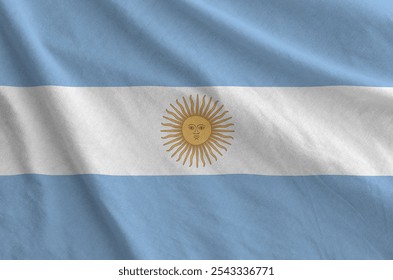 Argentina flag depicted on folded wavy fabric of old cloth close up - Powered by Shutterstock