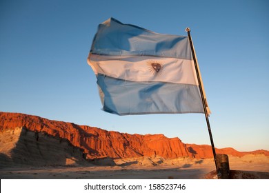 Argentina Flag In The National Park Ischigualasto, San Juan, Arg