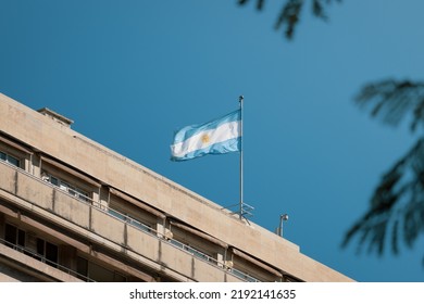 Argentina Flag Waving Against Clear Blue Sky