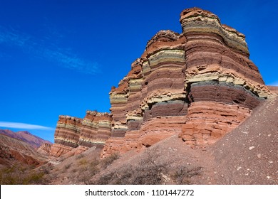 Argentina. La Yesera at the quebrada de las conchas at Cafayate in Salta, Argentina. Situated in a canyon with beautiful rock formations, sand stone, geological layers of stone and stunning views.