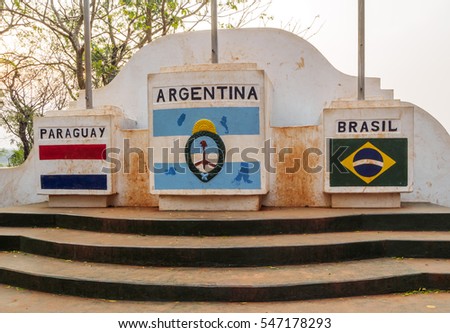 Argentina, Misiones, Puerto Iguazu, View of The Triple Frontier, where Rio Parana joins with Rio Iguacu.