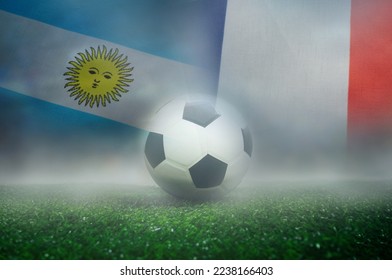 Argentina vs France football match , Cup Final, national flags and soccer ball on green grass - Shutterstock ID 2238166403