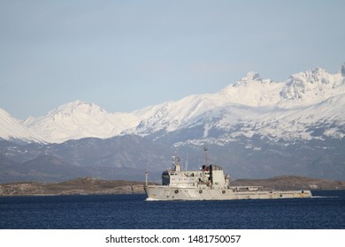 Argentine Navy Ship Sailing The Beagle Channel, Ushuaia, Tierra Del Fuego