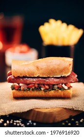 Argentinian Choripan With Chimichurri And Creole Sauce.