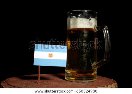Argentinian flag with beer mug isolated on black background