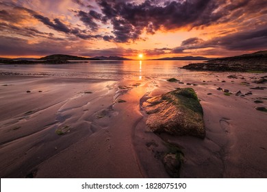 Argyll Beach Sunset With Foreground Rock