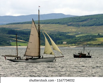 Argyll,Scotland,UK. 8/20/2018. A Vintage Sailing Yacht On Kilbrannan Sound, Kintyre,Scotland.