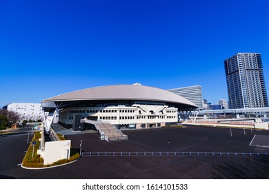 Ariake, Tokyo / Japan - 2019.01.03 : Landscape Of Tokyo City Olympic Arena ( Named Ariake Coliseum ) In Japan 