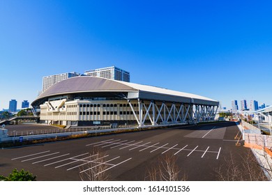 Ariake, Tokyo / Japan - 2019.01.03 : Landscape Of Tokyo City Olympic Arena ( Named Ariake Coliseum ) In Japan 