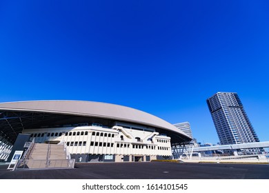 Ariake, Tokyo / Japan - 2019.01.03 : Landscape Of Tokyo City Olympic Arena ( Named Ariake Coliseum ) In Japan 