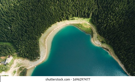 Arial Photo Of Beautiful Black Lake In National Park Durmitor In Montenegro