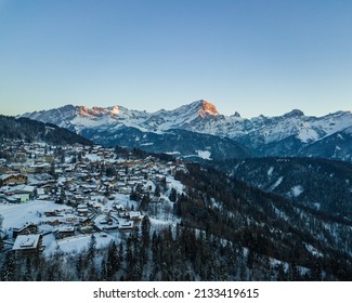 Arial Photo Of Swiss Village In Alps 