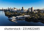 Arial shots of the beautiful Perth City, early morning, showcasing the Swan River