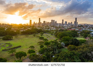 Arial Sunset over New Farm Park, Brisbane.