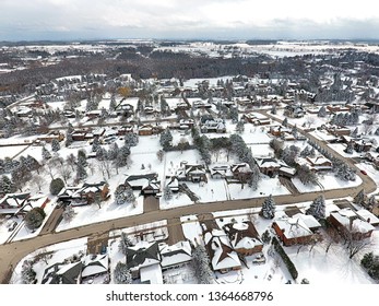 Arial Veiw Of Small Town In Canada. Drone Shot