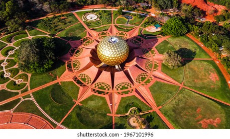 Arial View of Auroville. Auroville is an experimental township in Viluppuram district mostly in the state of Tamil Nadu, India with some parts in the Union Territory of Puducherry in India - Shutterstock ID 1967101996