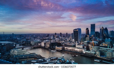 Arial View Of Central London At Sunset