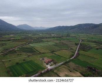 Arial View Farm Fields In Valley Of Paramythia Town In Epirus, Greece