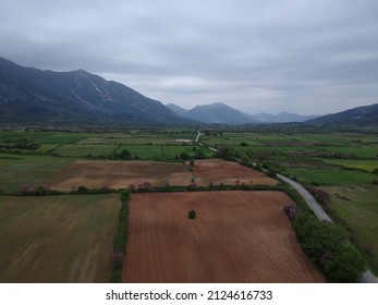 Arial View Farm Fields In Valley Of Paramythia Town In Epirus, Greece