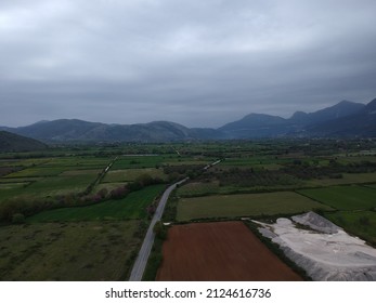 Arial View Farm Fields In Valley Of Paramythia Town In Epirus, Greece