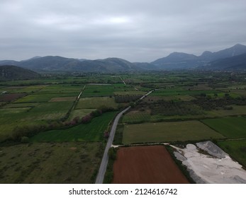 Arial View Farm Fields In Valley Of Paramythia Town In Epirus, Greece