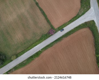 Arial View Farm Fields In Valley Of Paramythia Town In Epirus, Greece